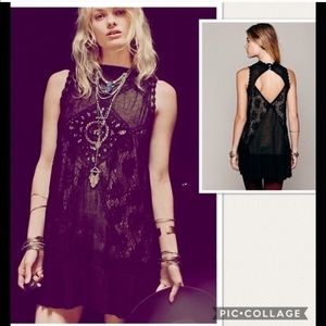 NWT Free People One Angel Lace Black Mini Dress